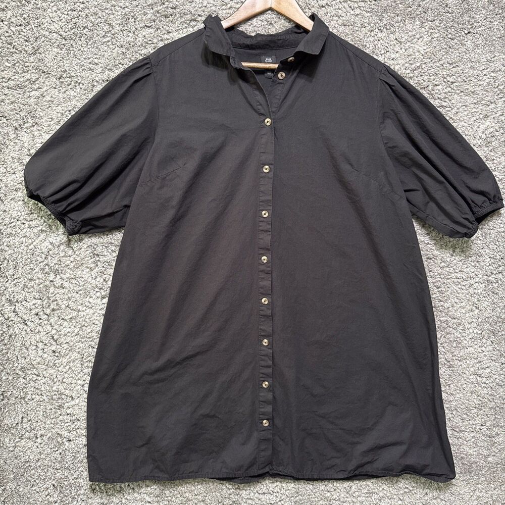 River Island Puff Sleeve Button Up Mini Shirt Dress Black Us 14 Collared Minimal